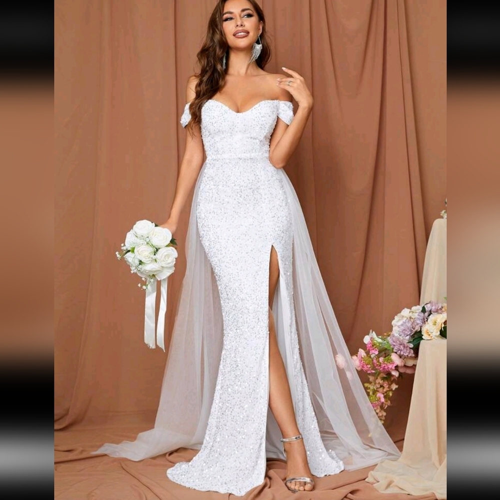 Elegant White Off-Shoulder Gown